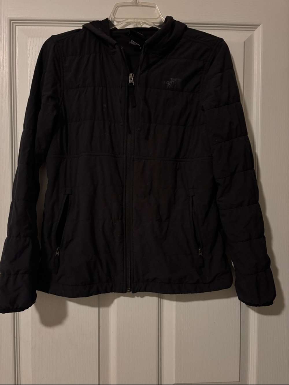 The North Face Black Quilted Hooded Jacket with Zip Pockets Sz S